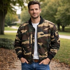 Camo Bomber Flight Jacket Coat men's Sz S Hunting grunge streetwear